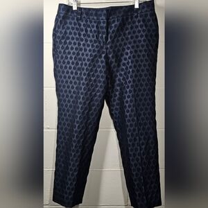 J Crew Skimmer Ankle Pants City Fit Navy Blue Swiss Dot Woman’s Size 8 Pockets